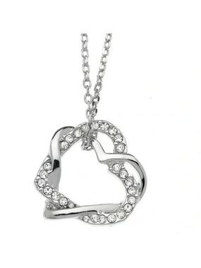 Silver Double Heart Necklace Made w/ Swarovski Crystal